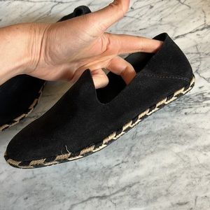 Pedro Garcia Black suede flats espadrille raffia trim Women’s Size 6 1/2